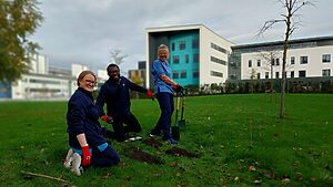 NHS Lothian staff planting spring bulbs at the Royal Infirmary of Edinburgh