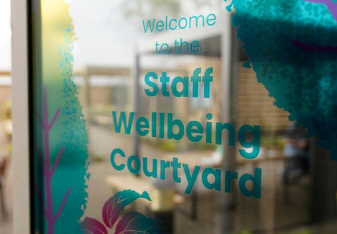 entrance to staff wellbeing courtyard at RIE